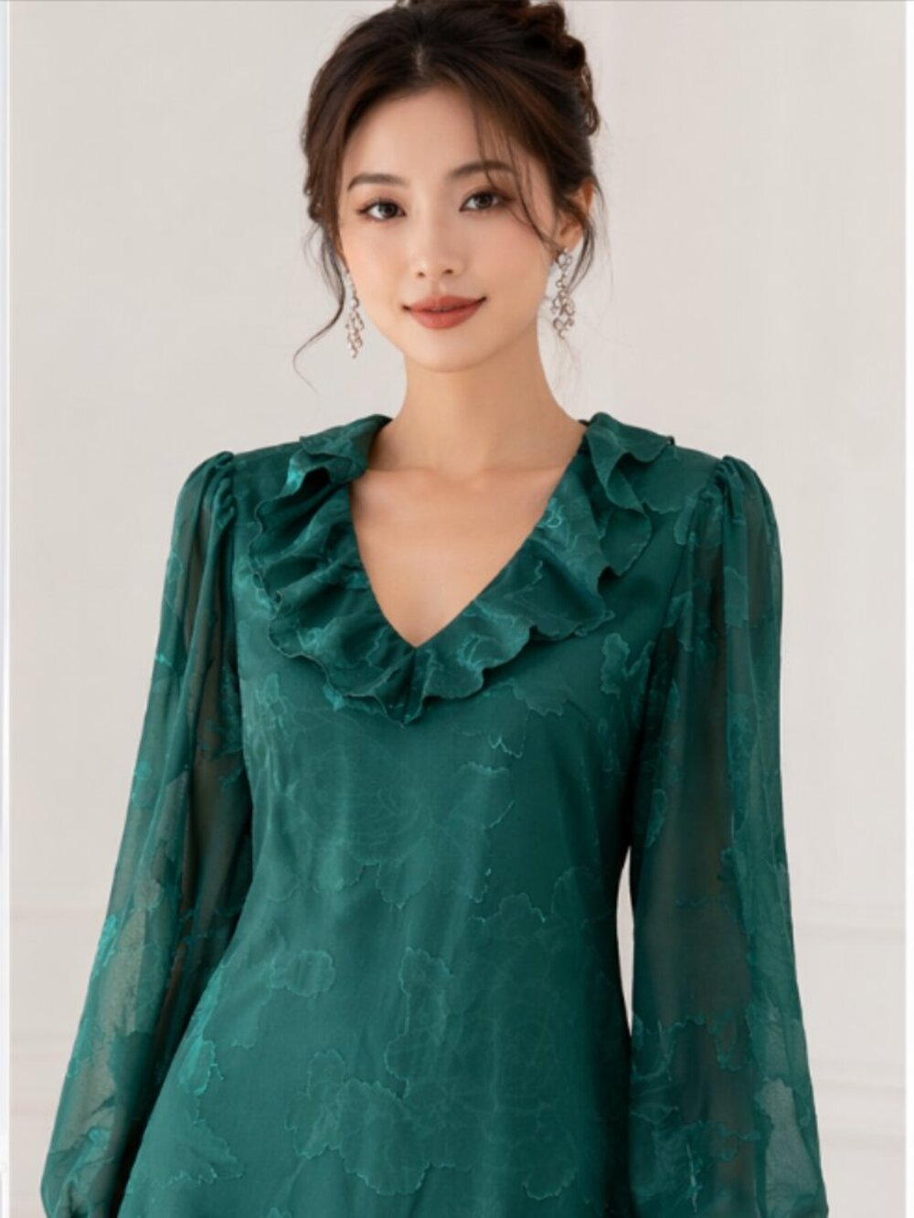 Small/Petite Joie emerald green floral burnout mini dress